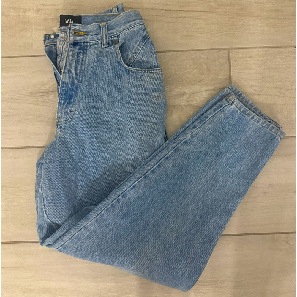 high waisted blue pasta jeans